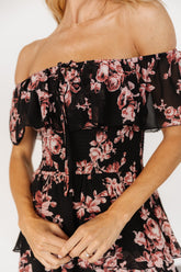 Carina Off Shoulder Maxi Dress | Black + Mauve Floral